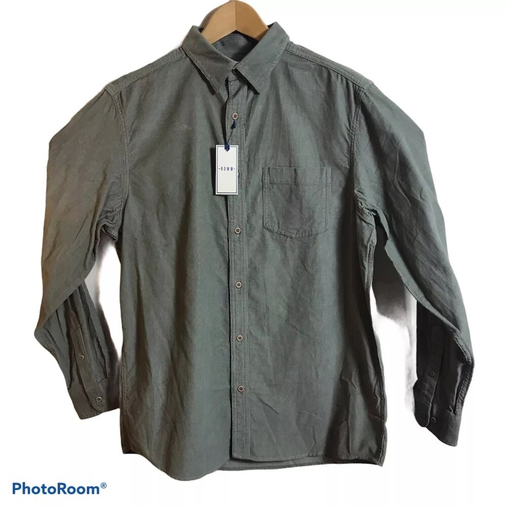 ROWM Mens Medium Long Sleeve Lightweight Corduroy Shirt Olive Green